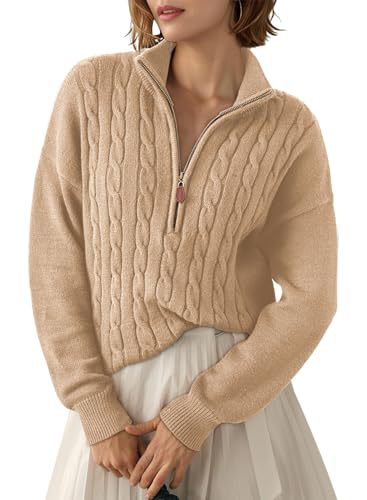 Pull pour femme à demi-zip et col montant - Rétro et confortable