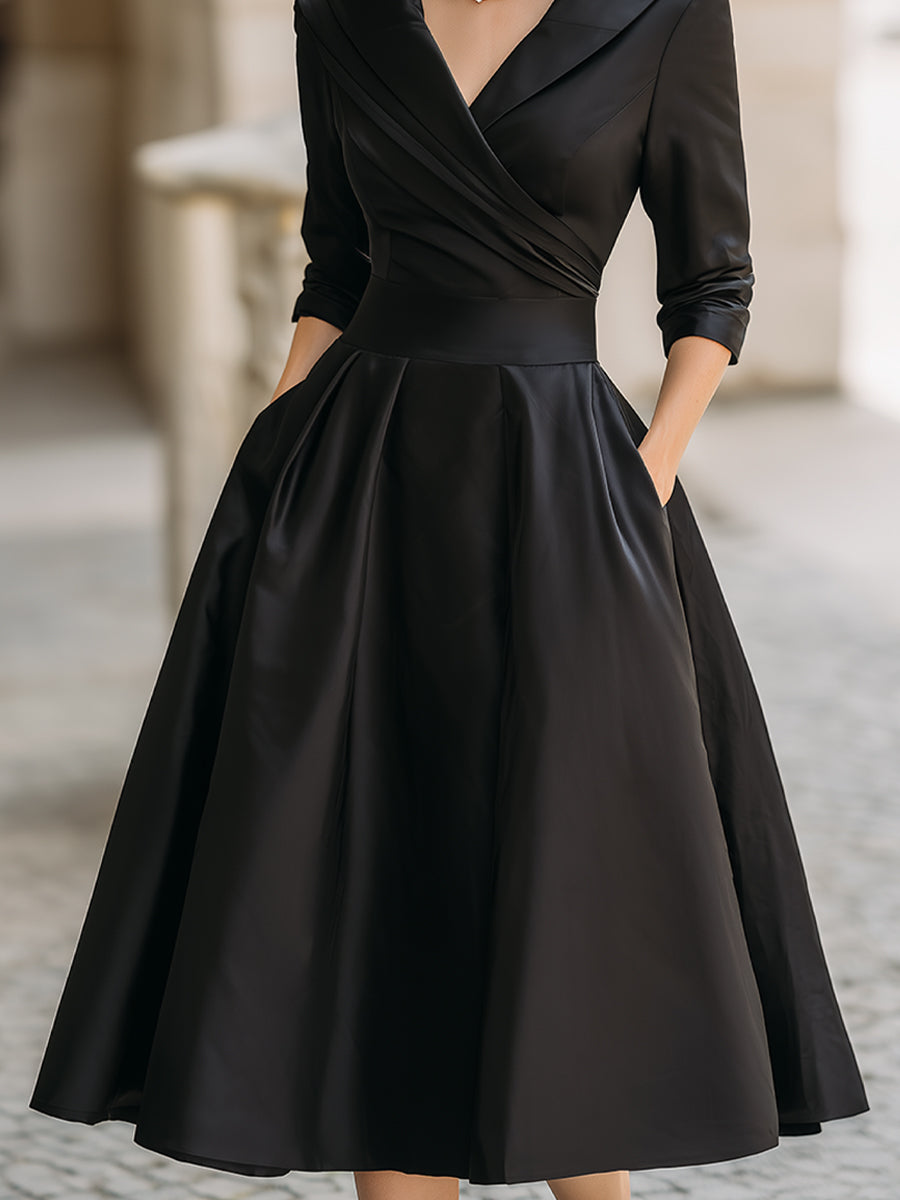 Elegante abito midi a trapezio da donna – Stile plissettato vintage e formale