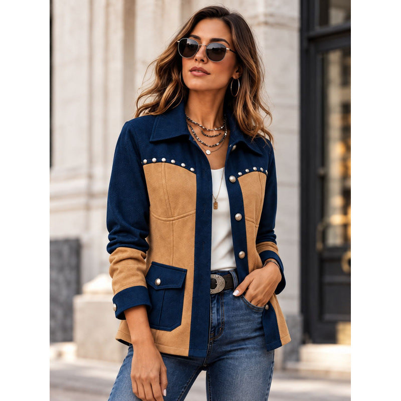 Retro color-block-jakke til kvinder - Casual og varm