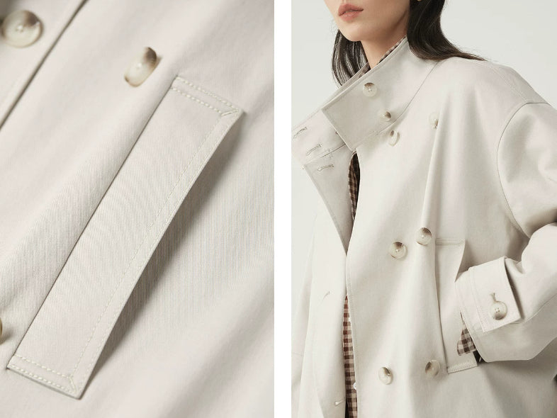 Giacca Donna Doppiopetto con Collo Alto – Stile Sartoriale Elegante Petite