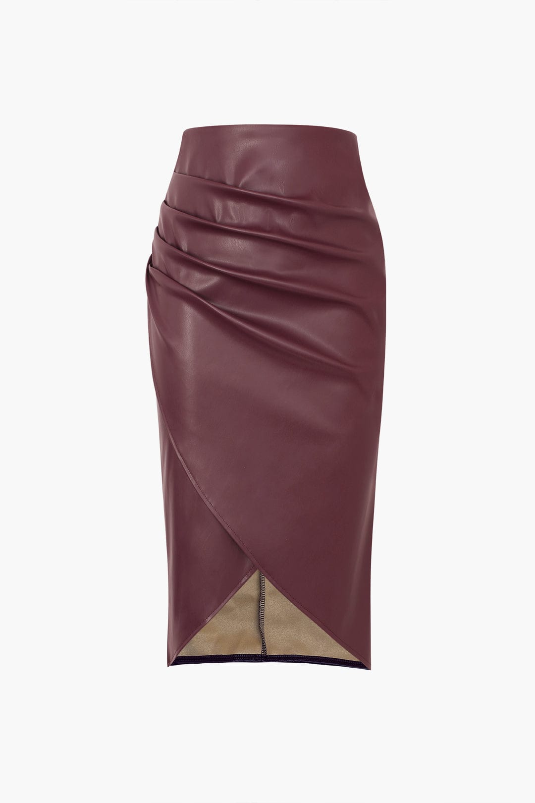Gonna midi in similpelle da donna – Elegante asimmetrica aderente con motivo intrecciato