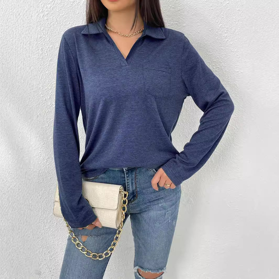Top donna tinta unita con collo a revers - Semplice e comodo