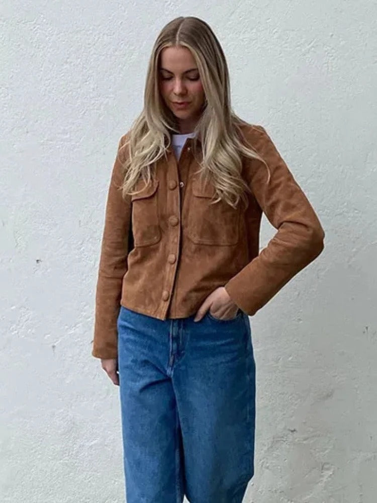 Elegante giacca in pelle scamosciata da donna - Capospalla alla moda