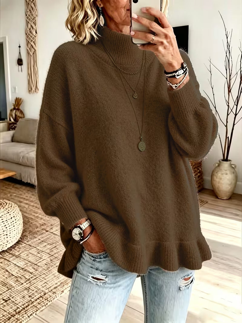 Maglione donna in maglia con bordo ondulato – Morbido e femminile