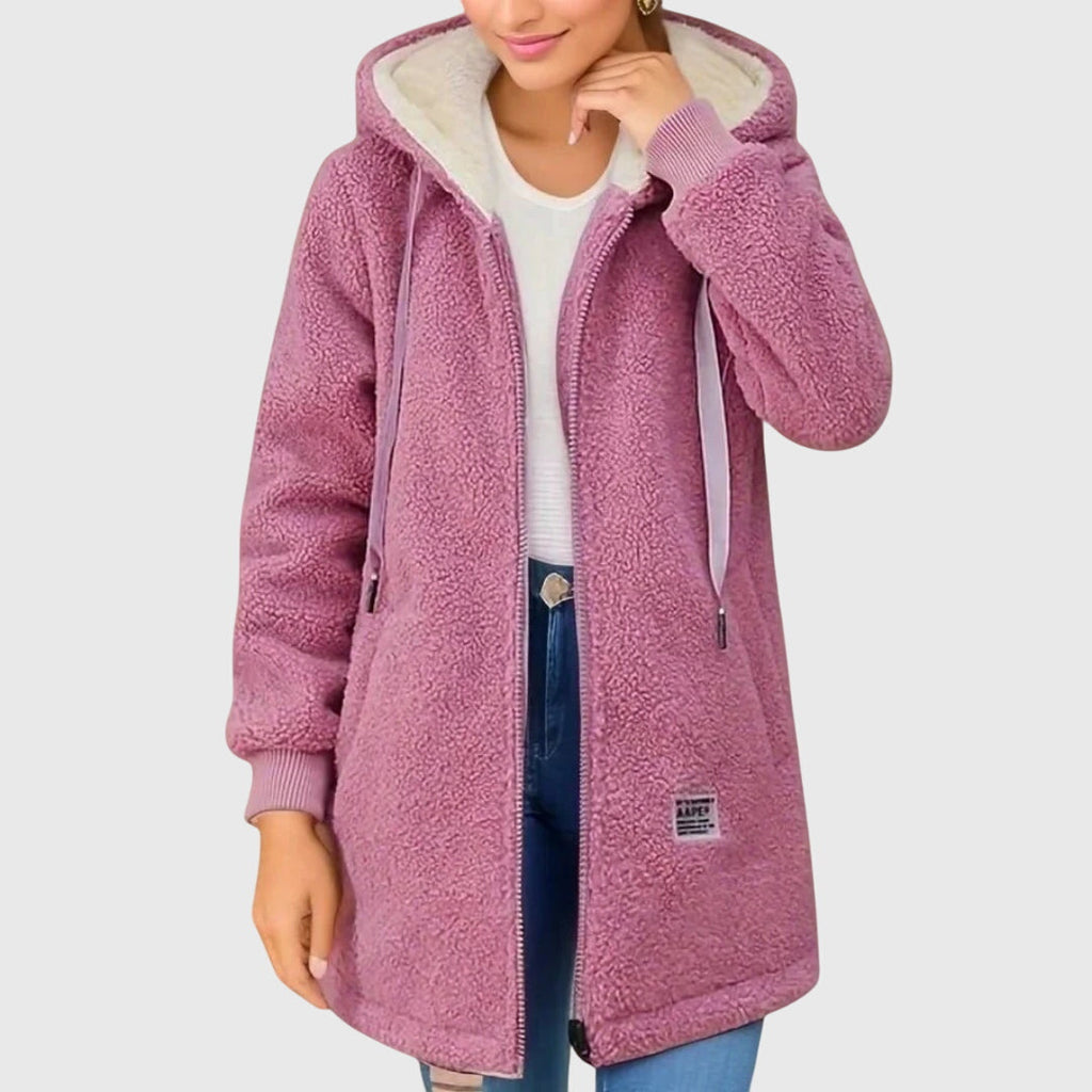 Giacca in pile da donna con cappuccio – Strato invernale morbido con cerniera