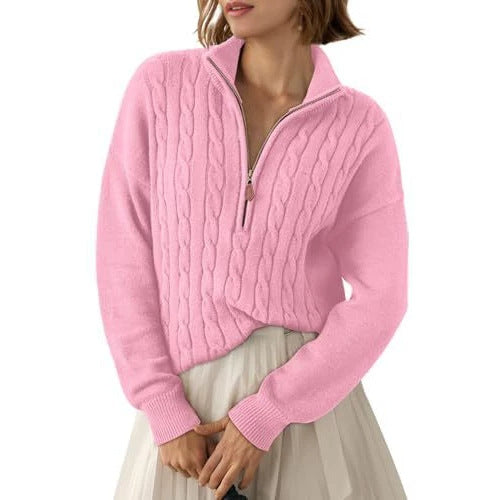 Pull pour femme à demi-zip et col montant - Rétro et confortable