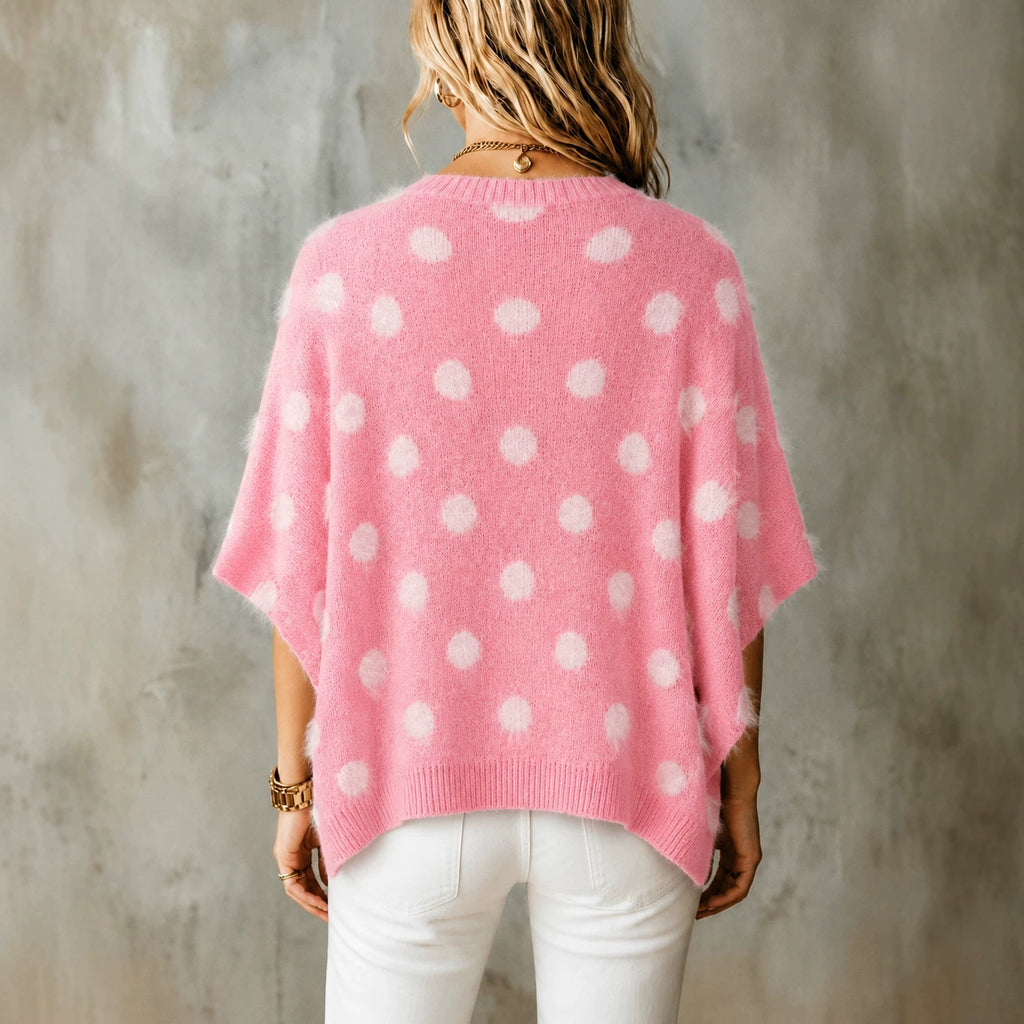 Women's polka-dot knit top with a V-neck - Lightweight and original