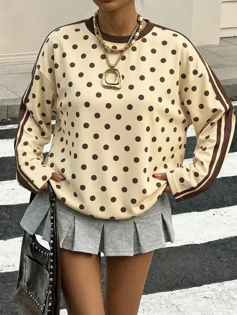T-shirt pour femme à imprimé pois et rayures - Frais et décontracté