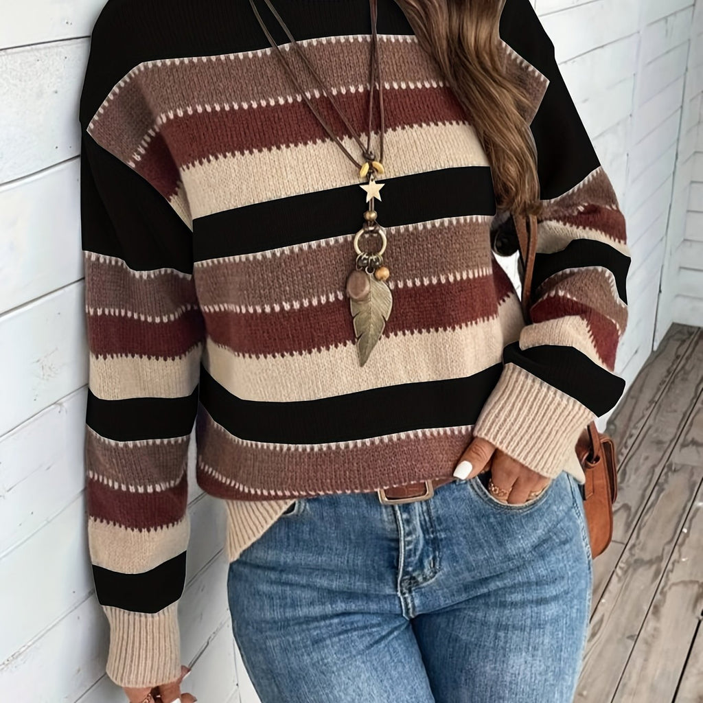 Women's striped crew-neck sweater - Soft and comfortable
