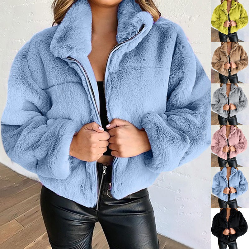 Veste cardigan à effet fourrure - Chaude et zippée