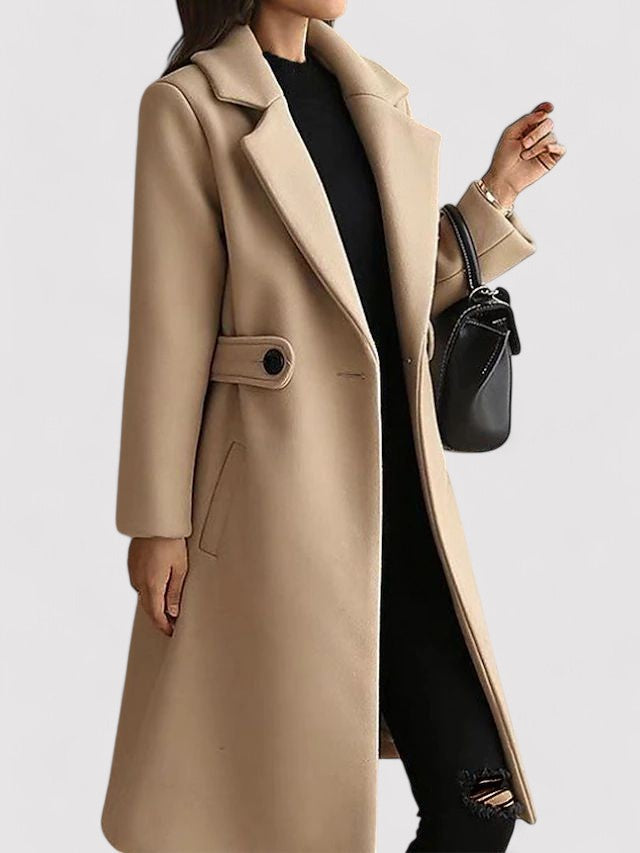 Elegante cappotto invernale in lana con fibbia e risvolti raffinati - perfetto per l'inverno
