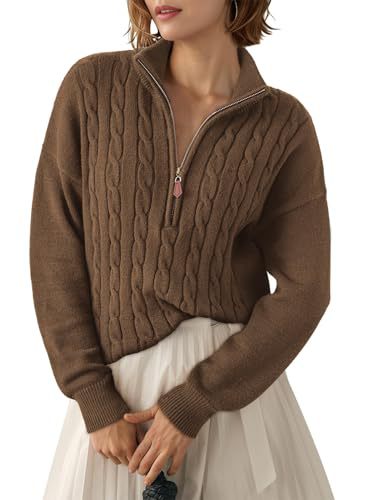 Pull pour femme à demi-zip et col montant - Rétro et confortable