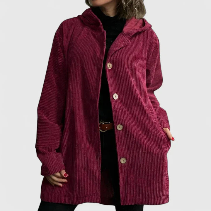 Giacca con cappuccio a coste da donna – Cappotto casual premium dalla vestibilità rilassata
