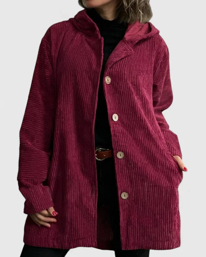 Giacca con cappuccio a coste da donna – Cappotto casual premium dalla vestibilità rilassata