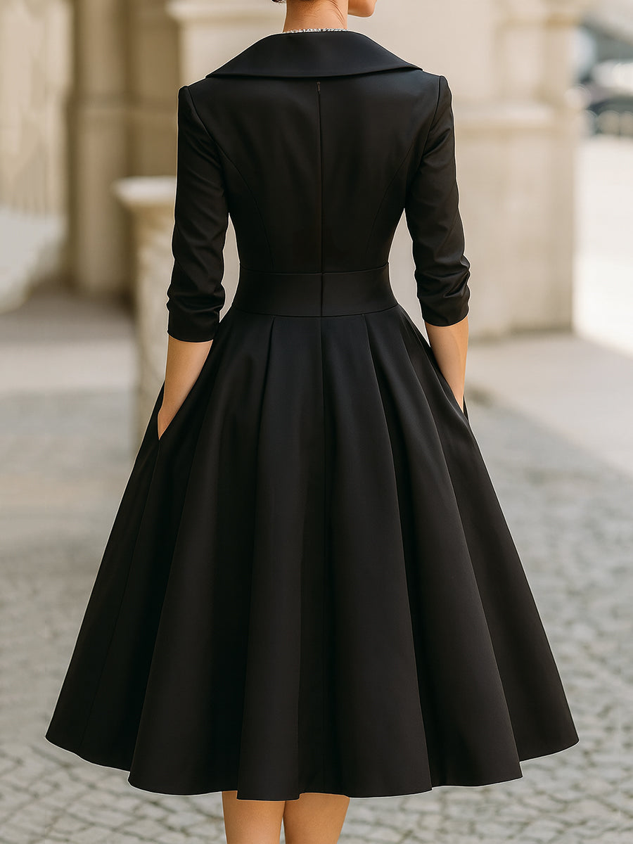 Elegante abito midi a trapezio da donna – Stile plissettato vintage e formale