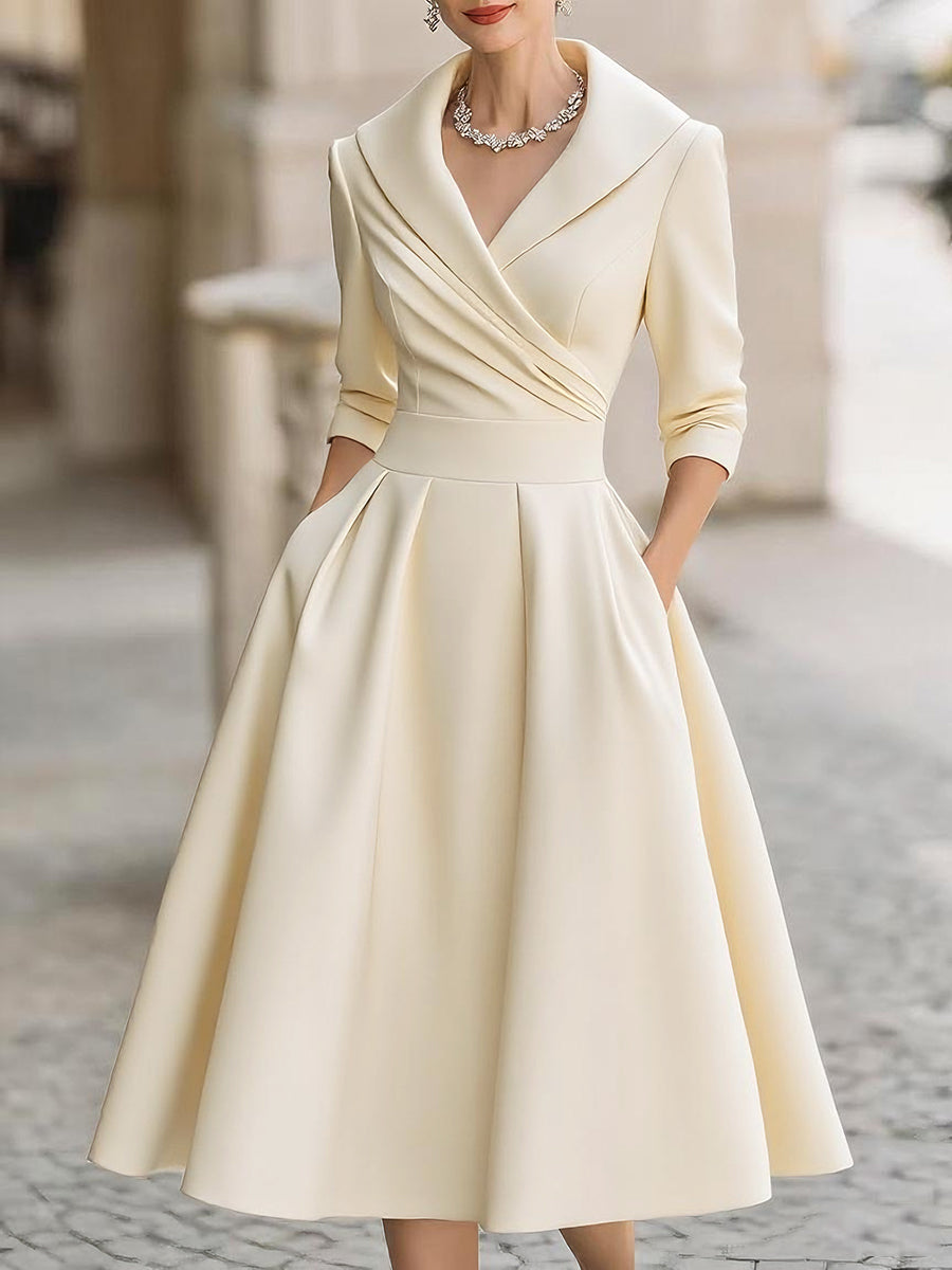 Elegante abito midi a trapezio da donna – Stile plissettato vintage e formale