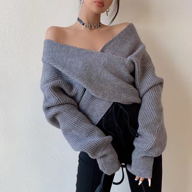 Maglione donna incrociato collo V spalle scoperte - Morbido e moderno
