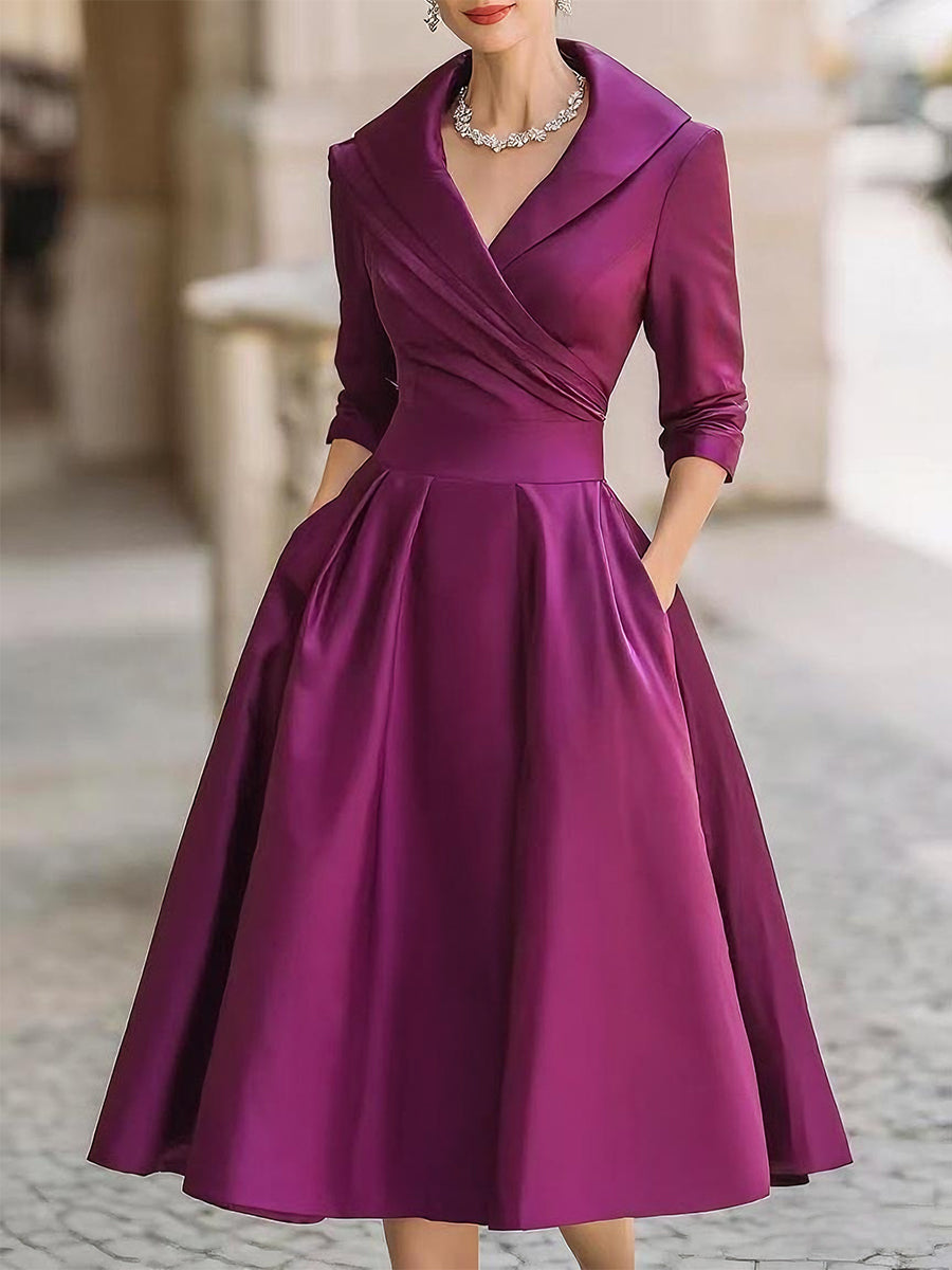 Elegante abito midi a trapezio da donna – Stile plissettato vintage e formale