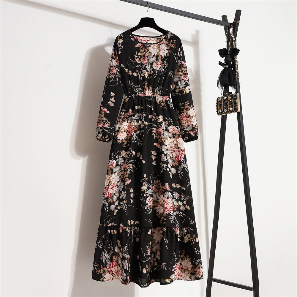 Abito versatile in chiffon floreale da donna - Elegante stile scollo rotondo