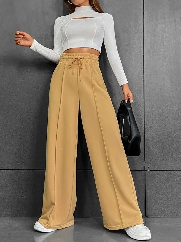 Pantaloni da donna leggeri a vita alta e vestibilità comoda – Comodi pantaloni larghi
