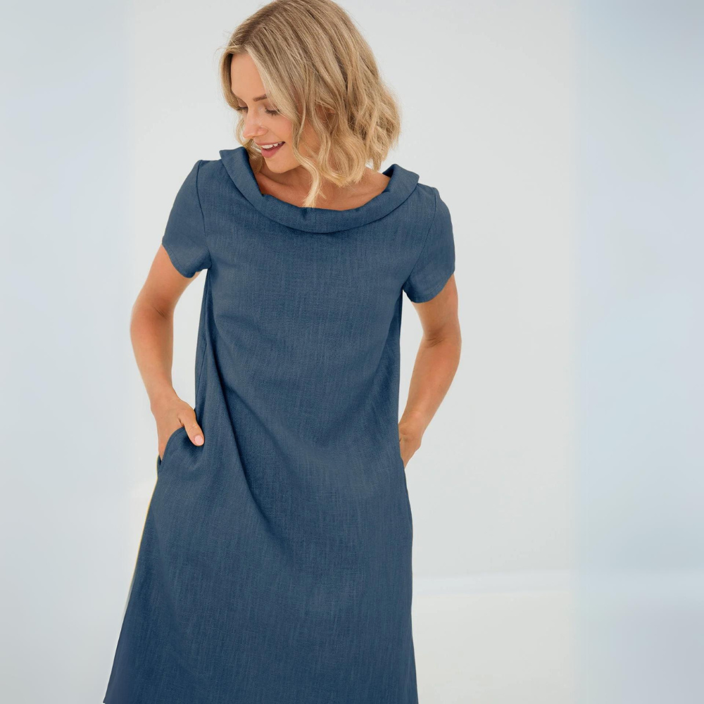 Abito morbido in lino da donna con tasche – Vestito casual estivo fluido
