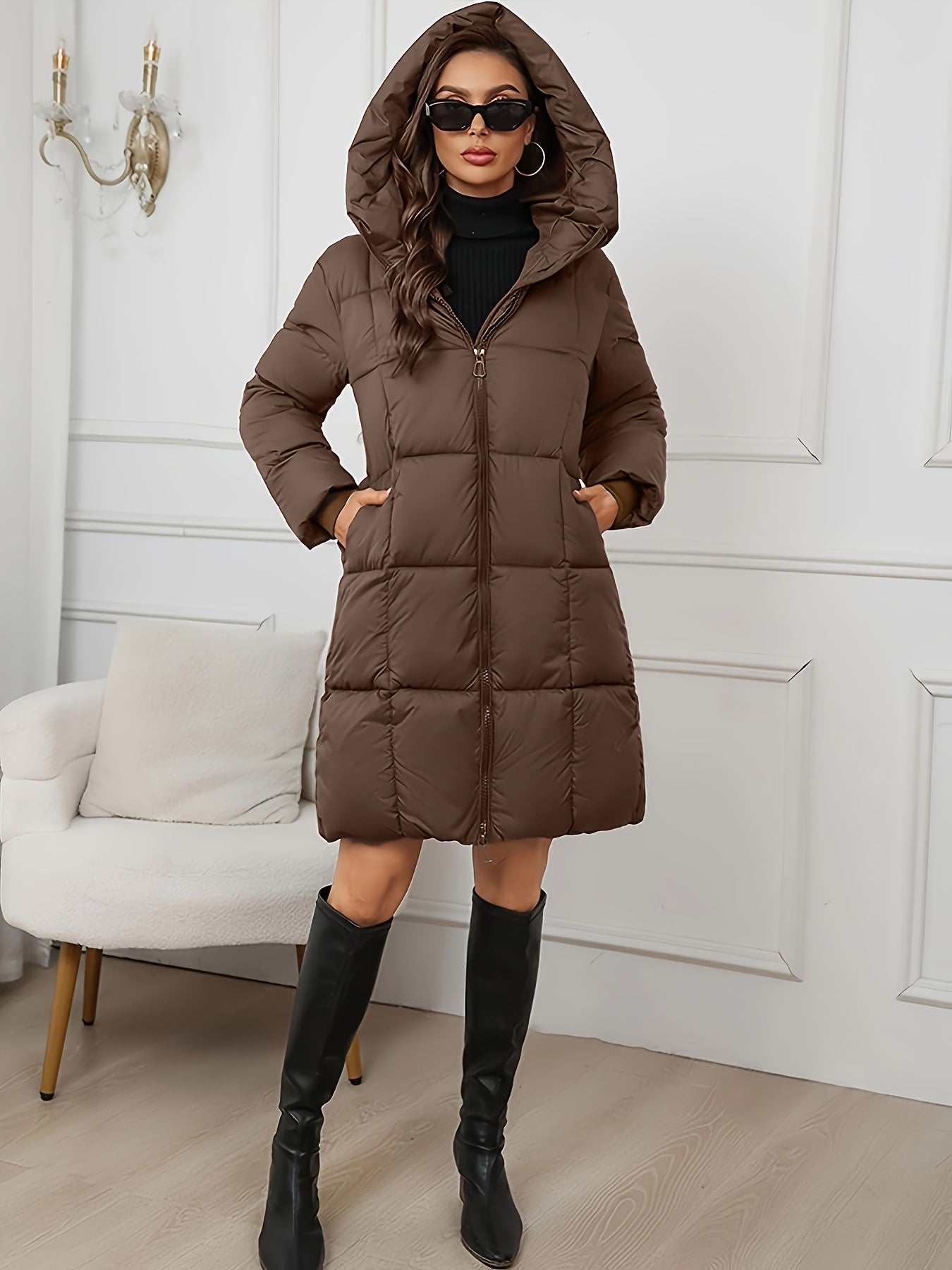 Abrigo largo acolchado para mujer con capucha – Estilo invernal cálido y ligero