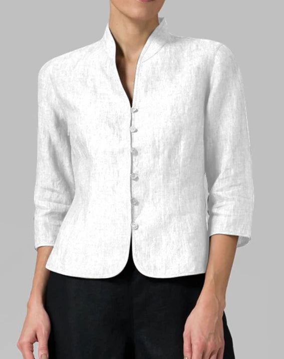 Camicetta vintage in cotone e lino da donna – Top casual a maniche lunghe