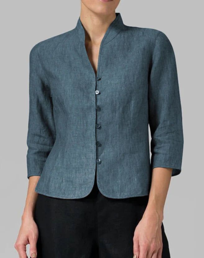 Camicetta vintage in cotone e lino da donna – Top casual a maniche lunghe