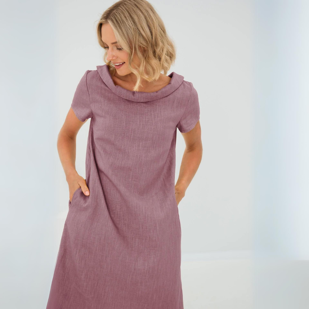 Abito morbido in lino da donna con tasche – Vestito casual estivo fluido