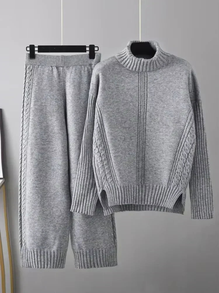 Conjunto de mujer con jersey de cuello alto y pantalones anchos - Elegante y cómodo