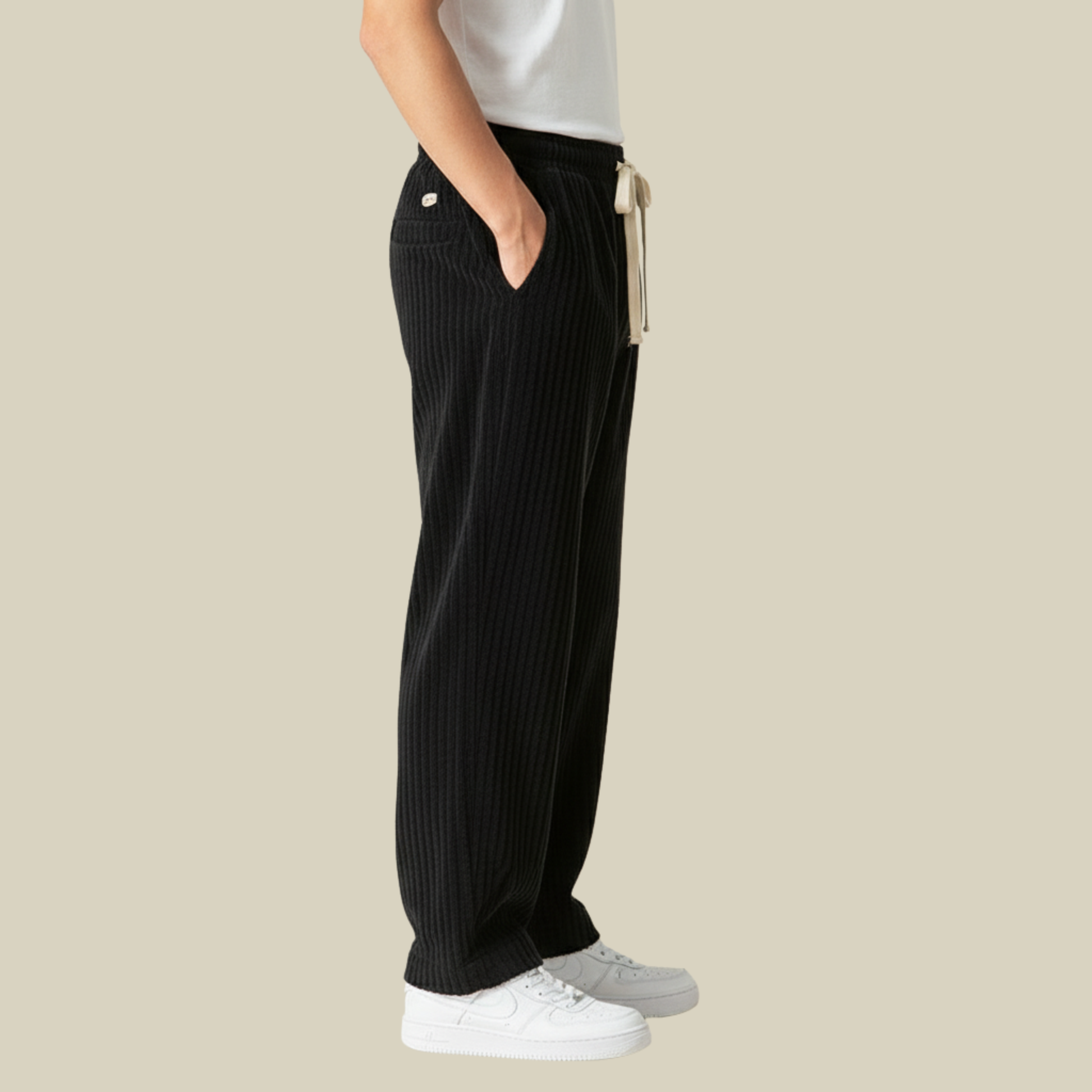 Pantaloni comodi in velluto a coste da uomo – Elastico in vita con tasche