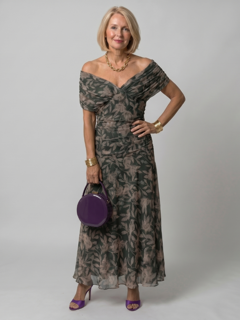 Abito midi da donna con spalle scoperte - Fluido e romantico