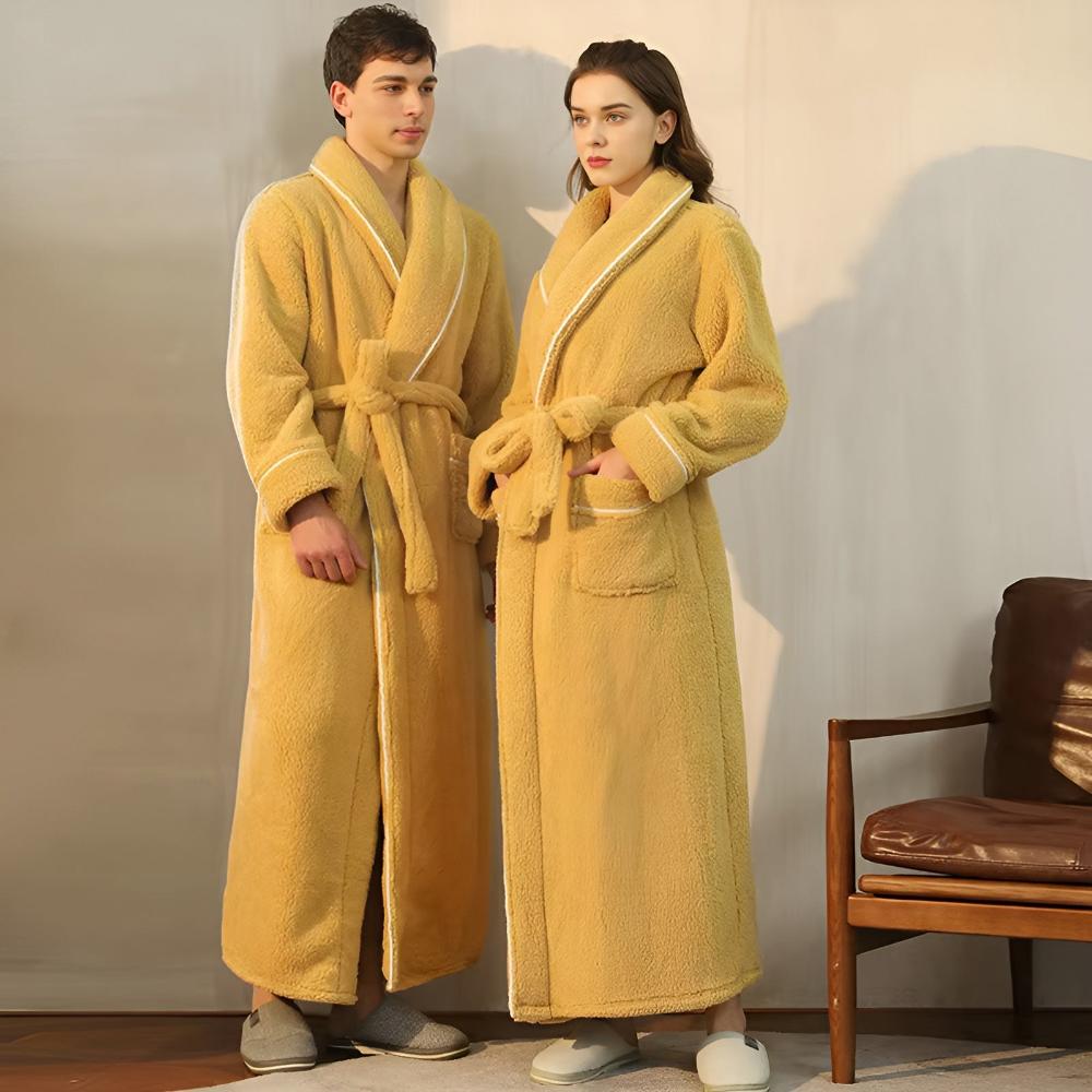 Unisex Sherpa Comfort bathrobe - Soft and warm fleece robe with belt and pockets, cozy winter wear for men and women