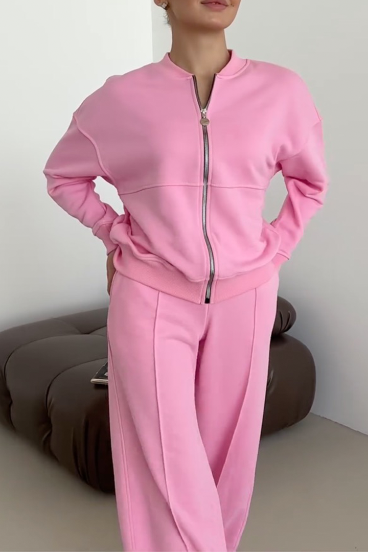 Completo casual alla moda da donna in due pezzi - felpa oversize con zip e pantaloni da jogging