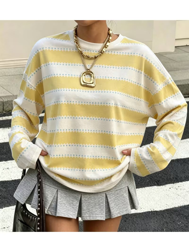T-shirt pour femme à imprimé pois et rayures - Frais et décontracté