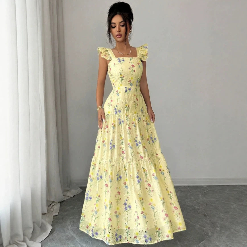 Abito donna floreale con spalline sottili stile francese - Leggero e romantico