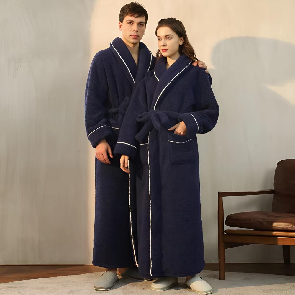Unisex Sherpa Comfort bathrobe - Soft and warm fleece robe with belt and pockets, cozy winter wear for men and women