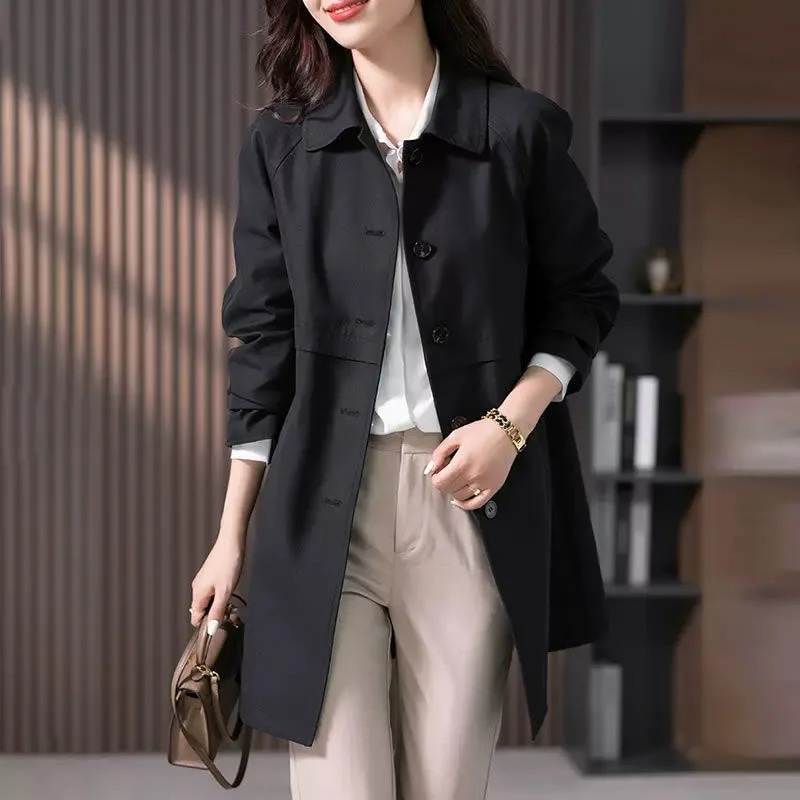 Trench elegante di media lunghezza da donna - Cappotto comodo con bottoni
