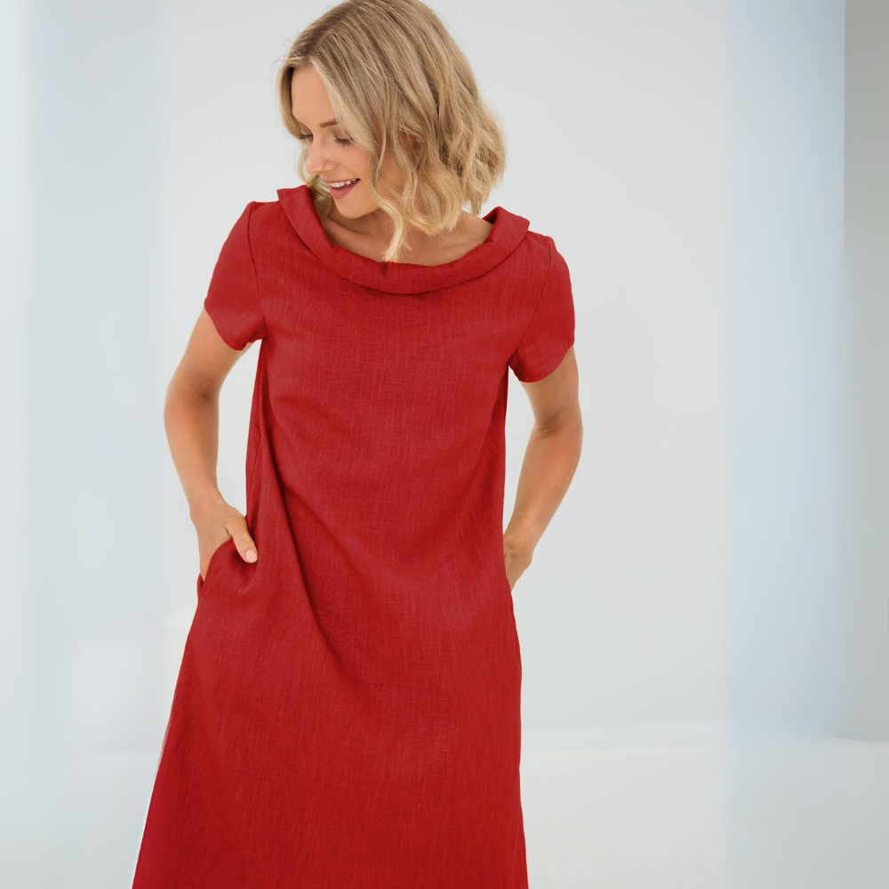 Abito morbido in lino da donna con tasche – Vestito casual estivo fluido