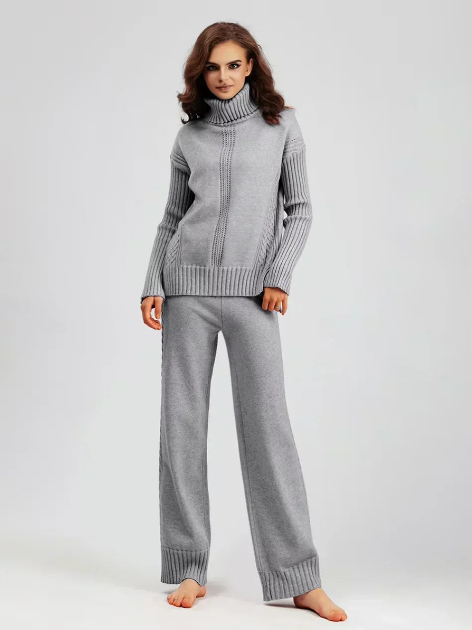 Conjunto de mujer con jersey de cuello alto y pantalones anchos - Elegante y cómodo