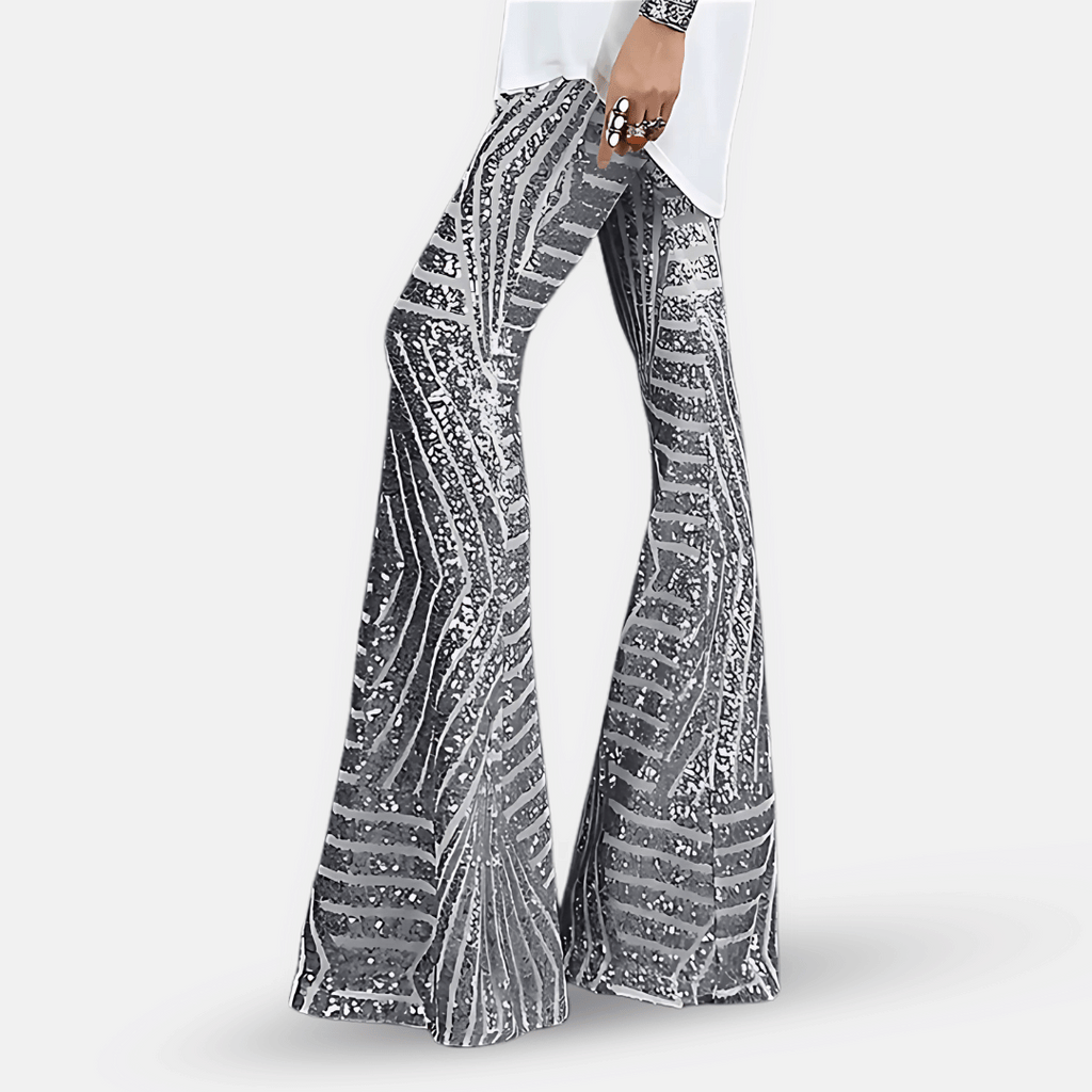 Pantaloni a zampa d'elefante a vita alta con paillettes da donna – Pantaloni glamour ed eleganti