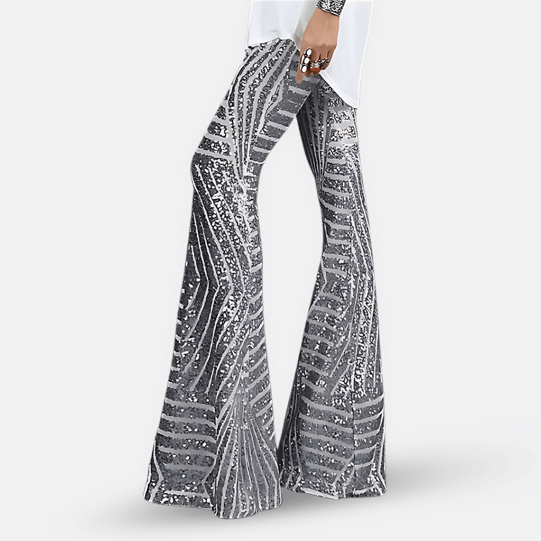Pantaloni a zampa d'elefante a vita alta con paillettes da donna – Pantaloni glamour ed eleganti