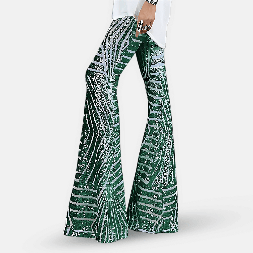 Pantaloni a zampa d'elefante a vita alta con paillettes da donna – Pantaloni glamour ed eleganti