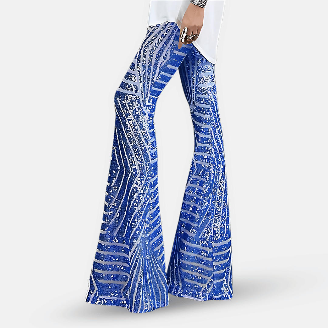 Pantaloni a zampa d'elefante a vita alta con paillettes da donna – Pantaloni glamour ed eleganti