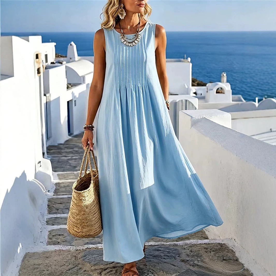 Abito donna ampio casual con collo rotondo
