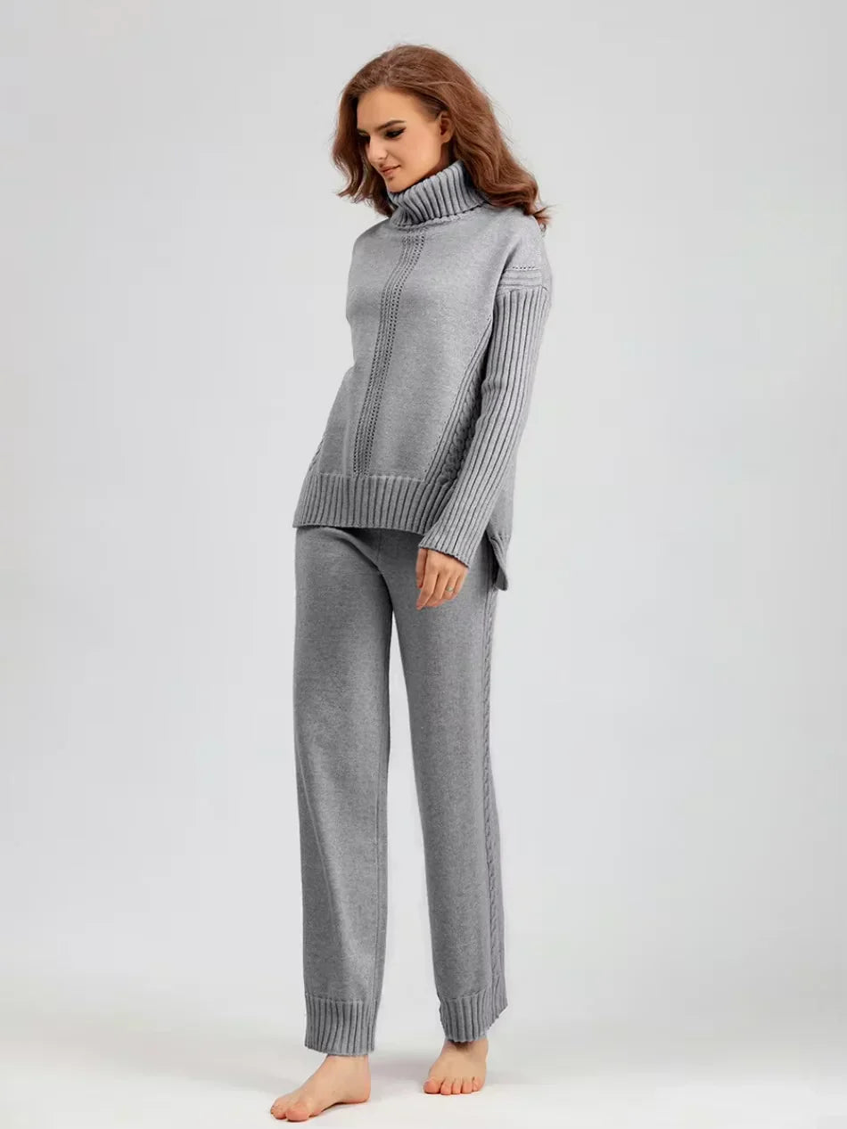 Conjunto de mujer con jersey de cuello alto y pantalones anchos - Elegante y cómodo