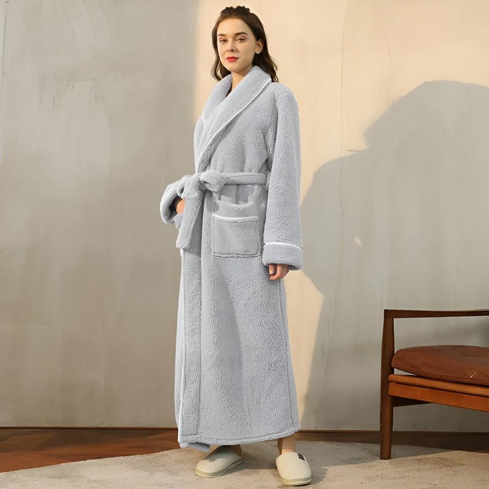 Unisex Sherpa Comfort bathrobe - Soft and warm fleece robe with belt and pockets, cozy winter wear for men and women