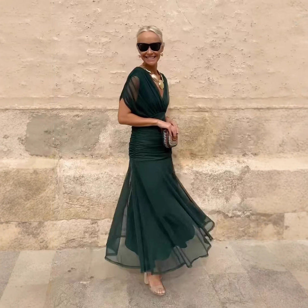 Rebeca Abito Elegante Donna – Stile Serale con Maniche Trasparenti