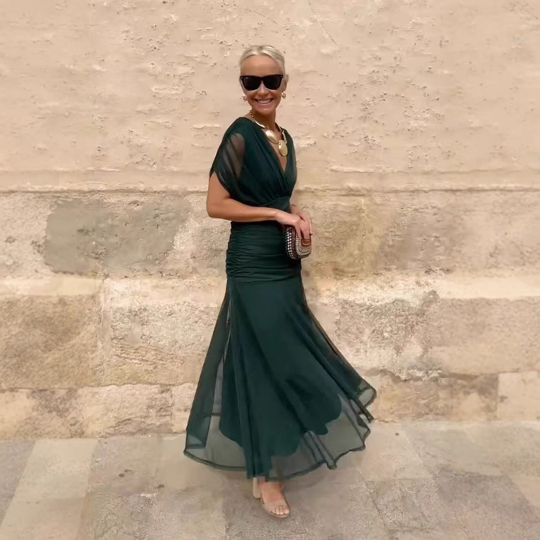 Rebeca Abito Elegante Donna – Stile Serale con Maniche Trasparenti