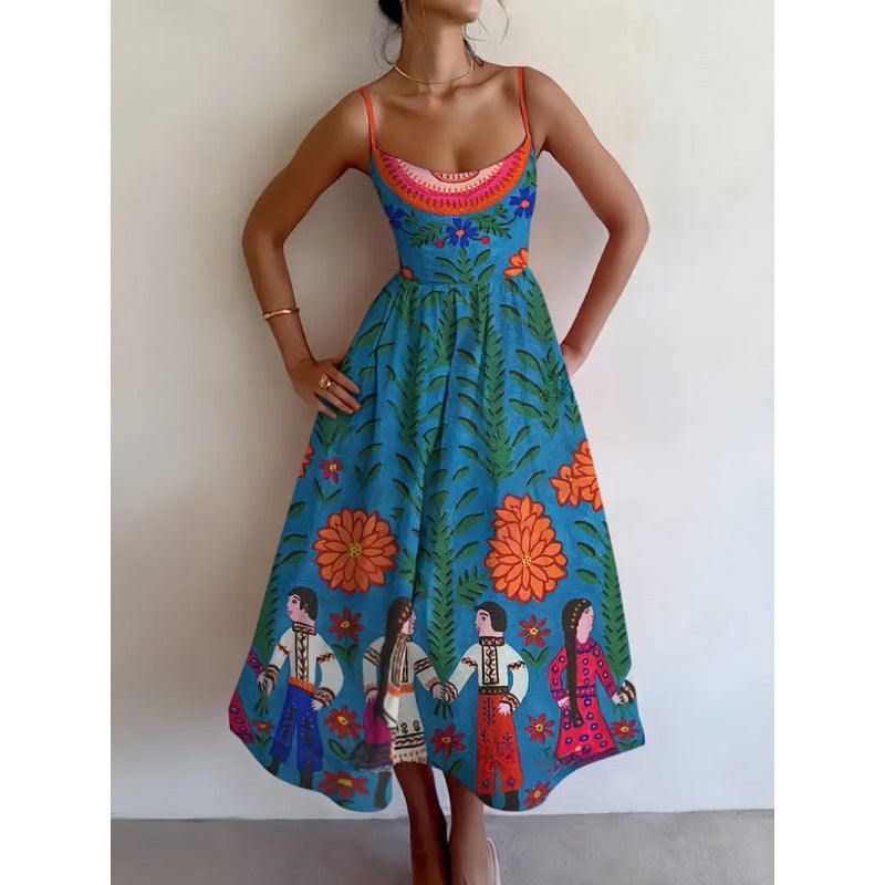 Abito midi donna stampa floreale boho - Colorato ed elegante